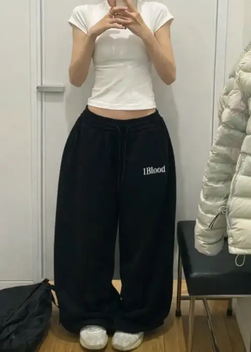 Siyah Salaş Baggy Eşofman Altı