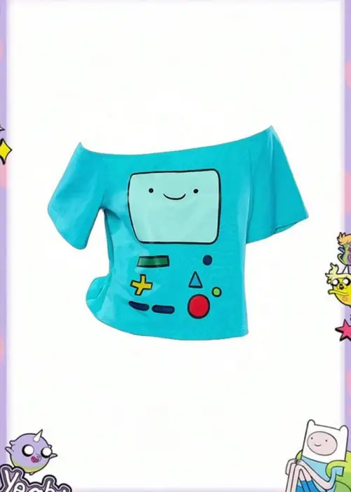 Mavi Adventure Time BMO Y2K Kısa Kollu Crop