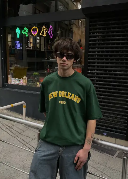 Koyu Yeşil New Orleans Oversize Tişört