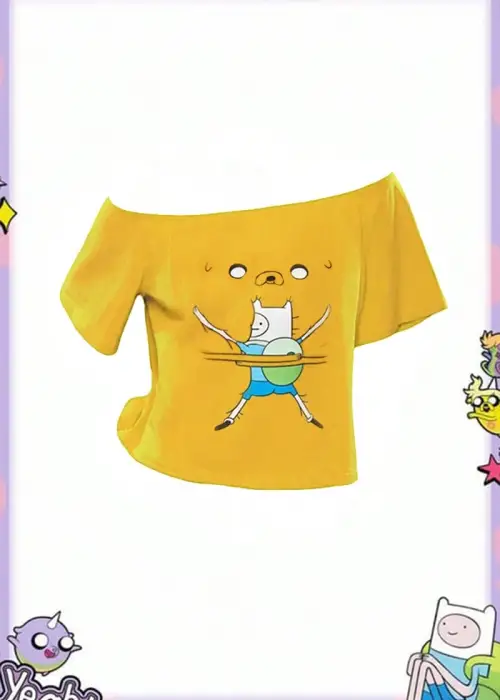 Sarı Adventure Time Finn and Jack Y2K Kısa Crop