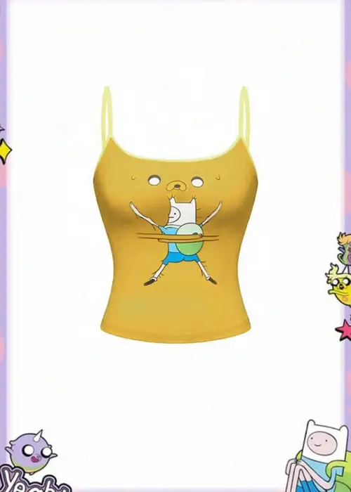 Sarı Adventure Time Finn and Jack Y2K Askılı Crop