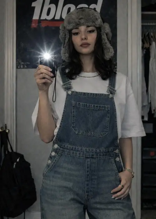 Baggy Yıkamalı Vintage Denim Salopet