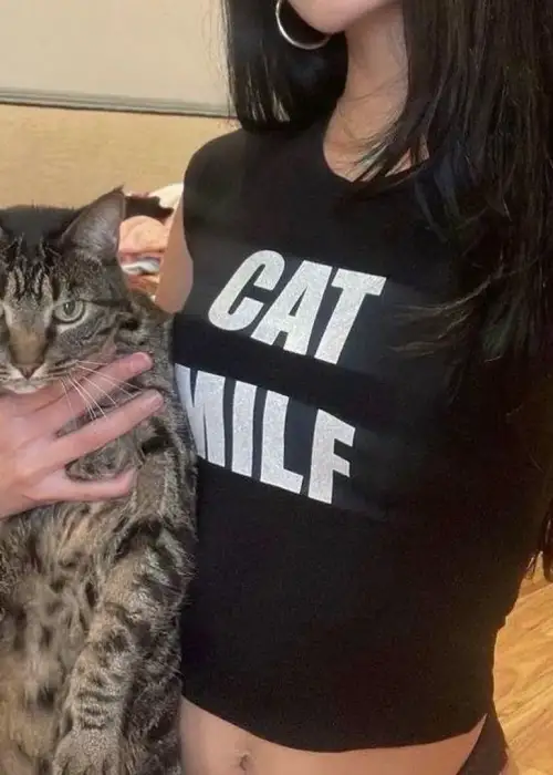 Siyah Cat Milf Baskılı Crop