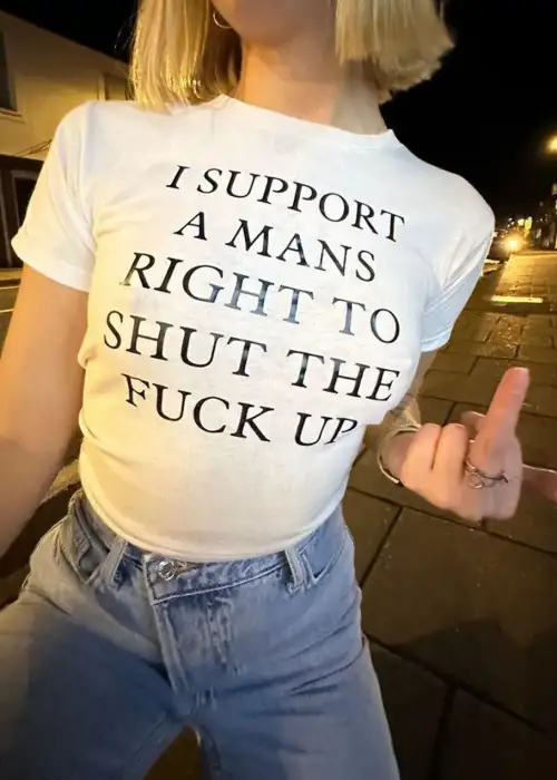 Beyaz I Support A Mans Baskılı Crop