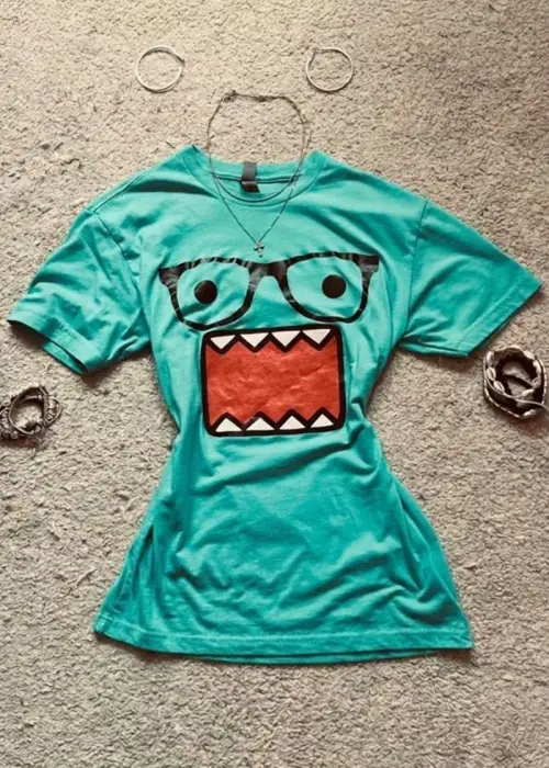 Mavi Domo Kun Harajuku Y2K Kısa Kollu Crop