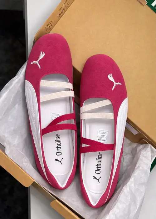 Pembe Beyaz Speedcat Shıny Babet Ayakkabı