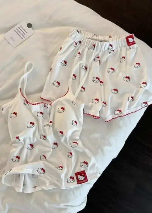 Beyaz Hello Kitty Aesthetic Red Alt Üst Takım