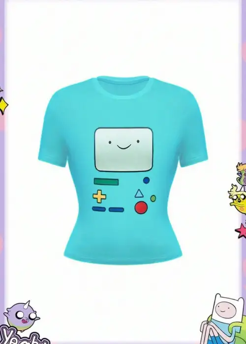 Mavi Adventure Time BMO Face Y2K Kısa Kollu Crop