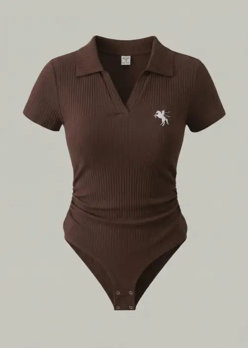 Kahverengi Polo Yaka Fitilli Likralı Premium Zıbın