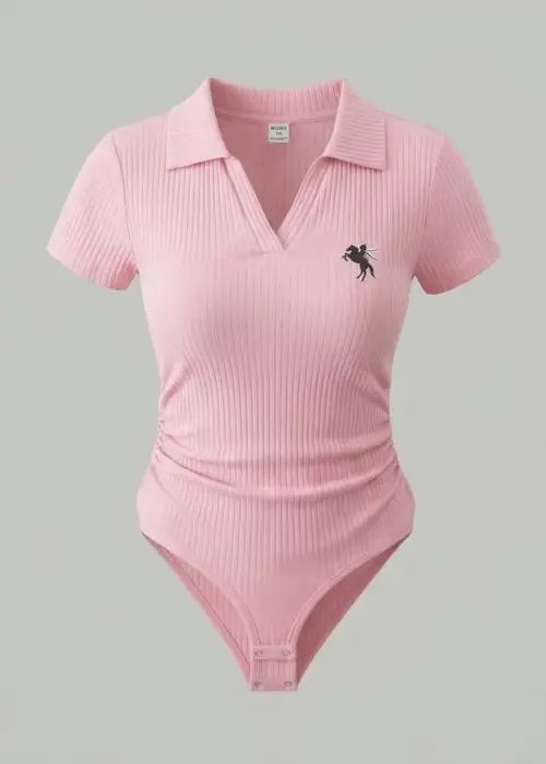 Pembe Polo Yaka Fitilli Likralı Premium Zıbın