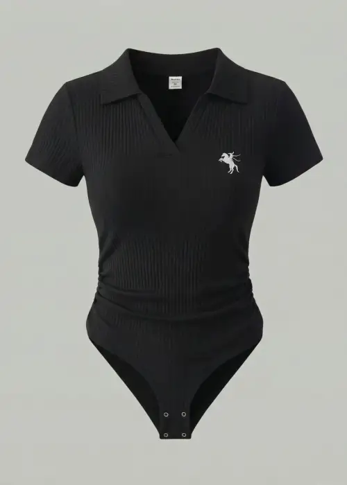 Siyah Polo Yaka Fitilli Likralı Premium Zıbın