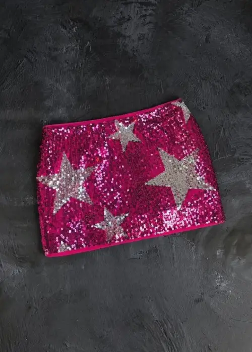 Pembe Star Pul Sim Detaylı Şort Etek