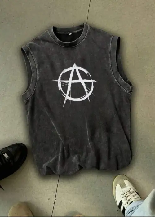 Anarchy Atlet Bisiklet Yaka Yıkamalı Vintage Unisex Oversize T-Shirt