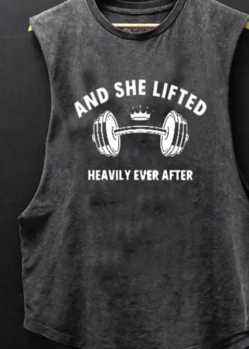 And She Lıfted Baskılı Unisex Oversize Yıkamalı Atlet