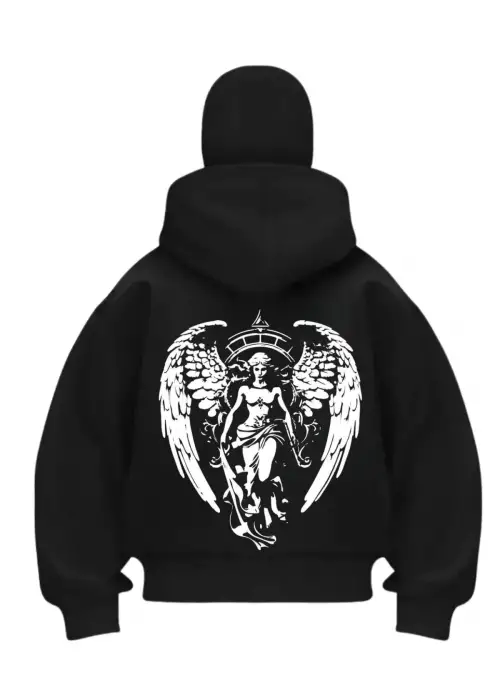Angels Baskılı Siyah Samuray Kar Maske Sweatshirt Hırka