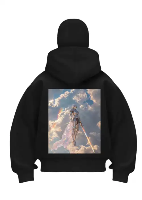 Angels Warrior Baskılı Siyah Samuray Kar Maske Sweatshirt Hırka