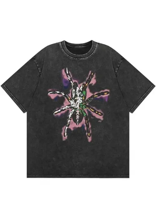 Antrasit Colored Spider Black Widow Unisex Yıkamalı Kumaş T-Shirt