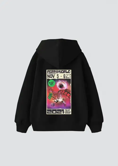AstroWorld Baskılı Unisex Siyah Hoodie