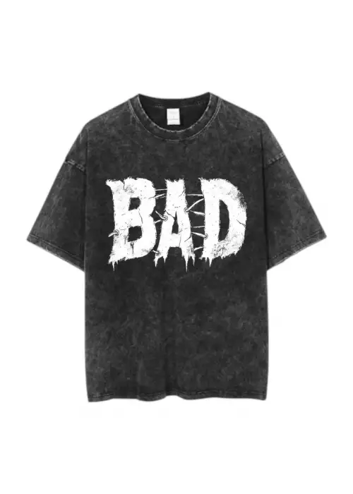 Bad Baskılı Yıkamalı Eskitme Unisex Tişört