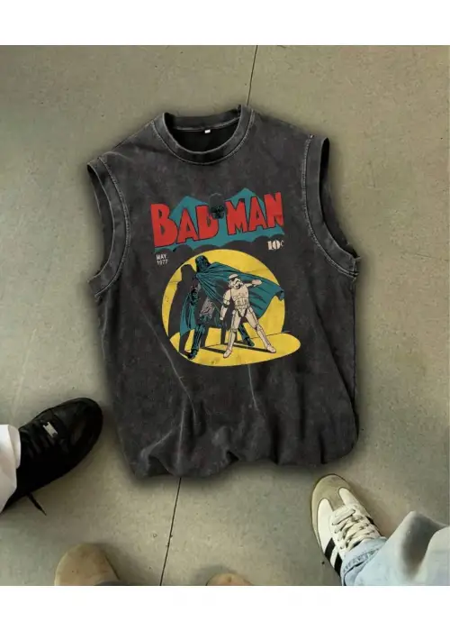 Bad Man Atlet Bisiklet Yaka Yıkamalı Vintage Unisex Oversize