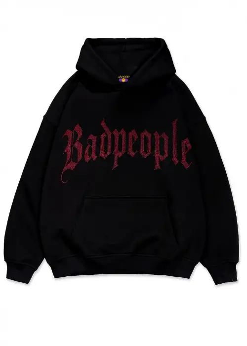 Badpeople Kırmızı Taş Baskılı Oversize Unisex Kapüşonlu Sweatshirt