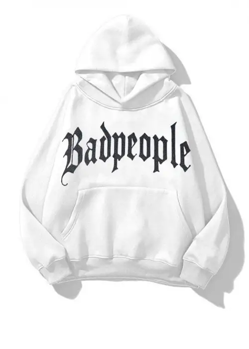 BadPeople Beyaz Taş Baskılı Oversize Unisex Kapüşonlu Sweat