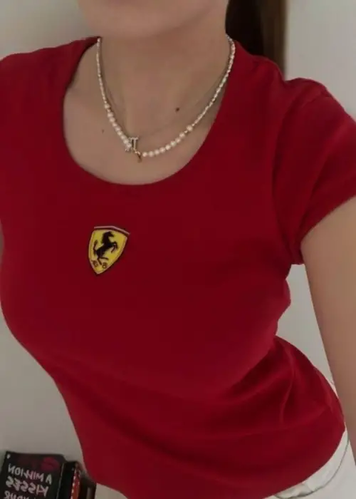 Red Design CROP Baskılı Kırmızı