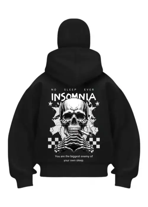 Baskılı Siyah Samuray Kar Maske Sweatshirt Hırka