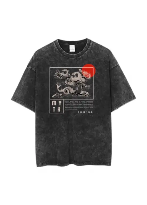 Baskılı Yıkamalı Eskitme Unisex Tişört