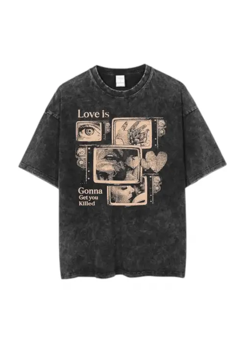 Baskılı Yıkamalı Eskitme Unisex Tişört