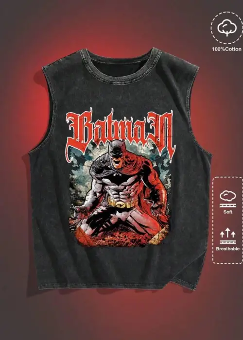 Batman Baskılı Unisex Oversize Yıkamalı Atlet