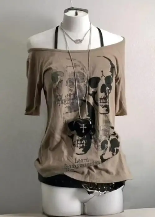 Bej Gothic Skulls Askılı Kısa Kollu Crop