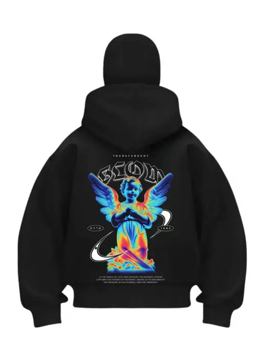 Beom Angel Baskılı Siyah Samuray Kar Maske Sweatshirt Hırka