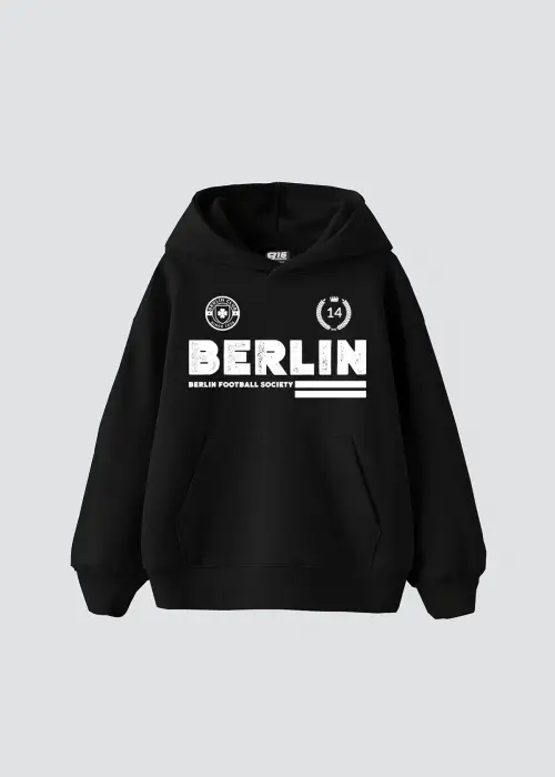 Berlin Baskılı Oversize Unisex Premium Siyah Hoodie