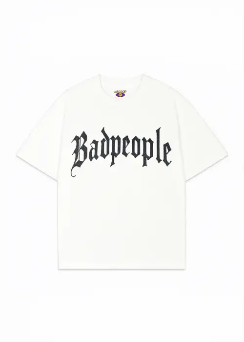 Beyaz BadPeople Beyaz Taş Baskılı Oversize Unisex T-shirt