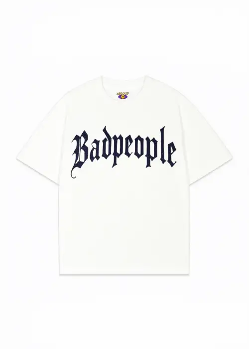 Beyaz BadPeople Mavi Taş Baskılı Oversize Unisex T-shirt