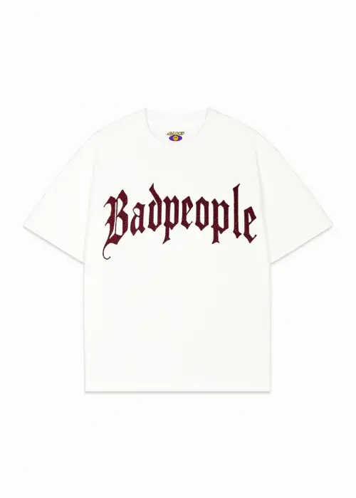 Beyaz BadPeople Kırmızı Taş Baskılı Oversize Unisex T-shirt