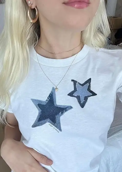 BEYAZ MAVİ YILDIZLI CROP BLUE STARS CROP