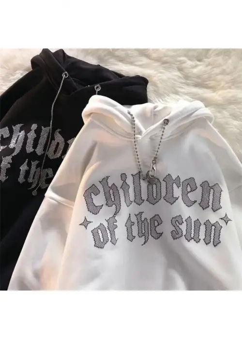 Children Of The Sun Parıltılı Taş Baskılı Oversize Unisex Sweatshirt