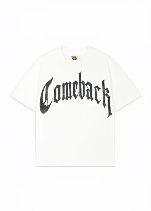 Beyaz ComeBack Beyaz Taş Baskılı Oversize Unisex T-shirt