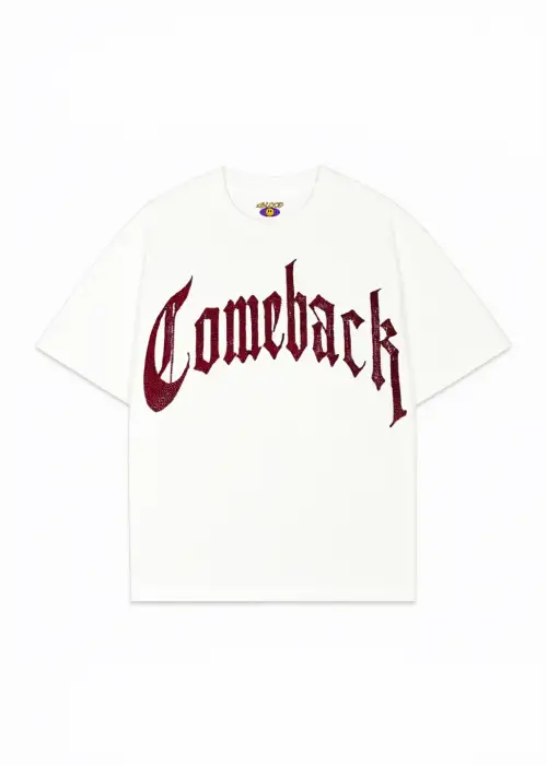 Beyaz ComeBack Kırmızı Taş Baskılı Oversize Unisex T-shirt