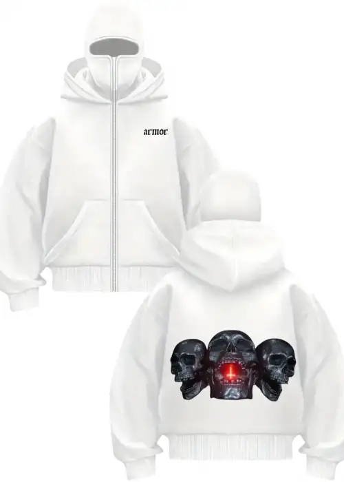 Beyaz Dark Souls Baskılı Kar Maskeli Unisex Sweatshirt Hırka