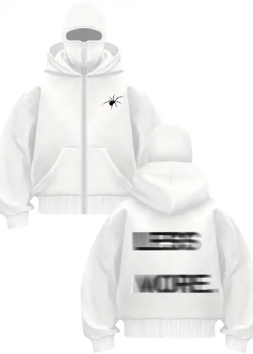 Beyaz Less is More Baskılı Kar Maskeli Unisex Sweatshirt Hırka