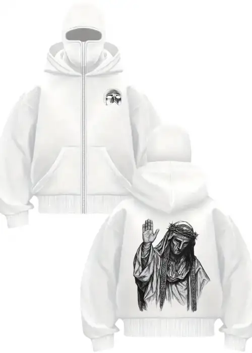 Beyaz Maskeli Unisex King Baldwin Kapüşonlu Hırka