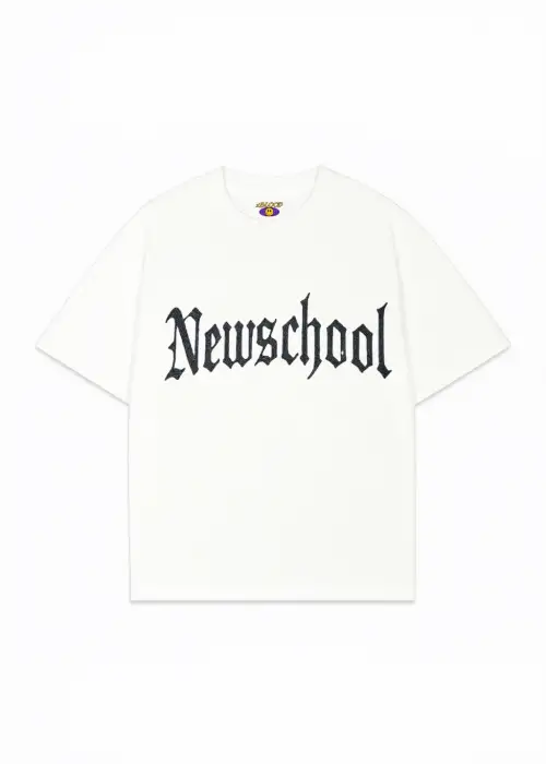Beyaz NewSchool Beyaz Taş Baskılı Oversize Unisex T-shirt