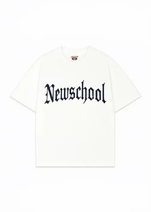 Beyaz NewSchool Mavi Taş Baskılı Oversize Unisex T-shirt