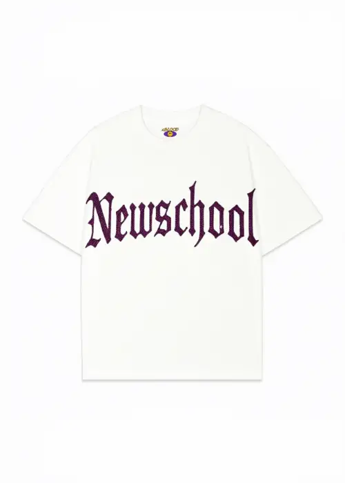 Beyaz NewSchool Pembe Taş Baskılı Oversize Unisex T-shirt