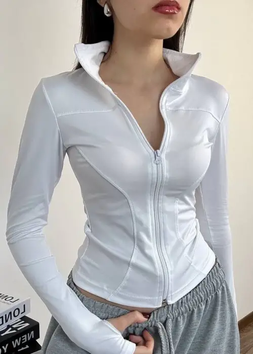 Beyaz Parmaklı Street Y2K Crop Hırka