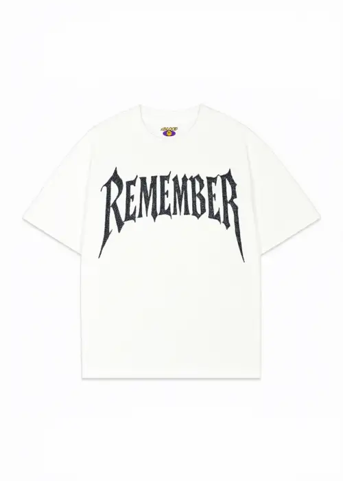 Beyaz Remember Beyaz Taş Baskılı Oversize Unisex T-shirt