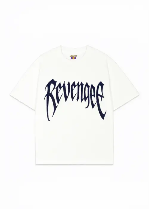 Beyaz Revenge Mavi Taş Baskılı Oversize Unisex T-shirt